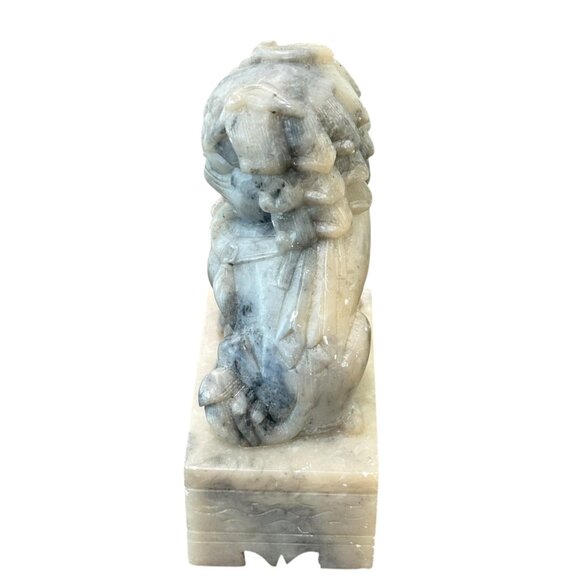 Carved Stone Foo Dog Statue 5" Tall Handcrafted Soapstone Decorative - Picture 5 of 7